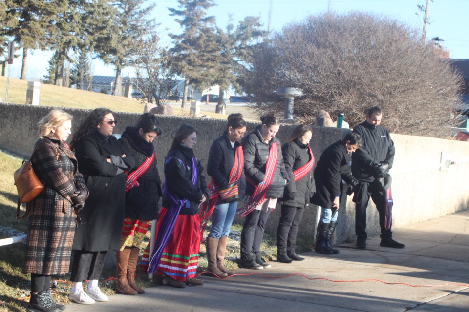 Several Metis citizens were in attendance during Tuesday’s flag-raising ceremony at Portage College to mark Métis Week, which runs from Nov. 12-18. Chris McGarry photo. 