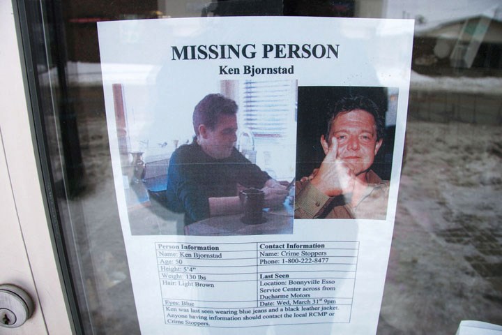 Posters about missing Ken Bjornstad are in a large number of Bonnyville businesses.