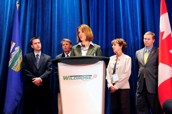 Wildrose Alliance leader Danielle Smith addresses reporters during the opening of the party&#8217;s annual general meeting at the Capri Hotel &#038; Convention Centre Friday