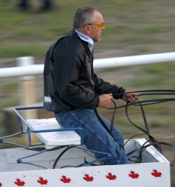 Chad Harden races to the finish line at the Bonnyville Chuckwagon Championship on July 22.