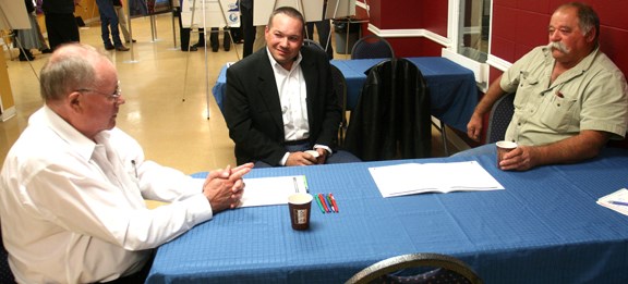 From left: Mayor of Bonnyville Ernie Isley, Farmers&#8217; Advocate of Alberta Jim Kiss and Albertan farmer Clarence Makowecki discuss land use and Alberta&#8217;s future at