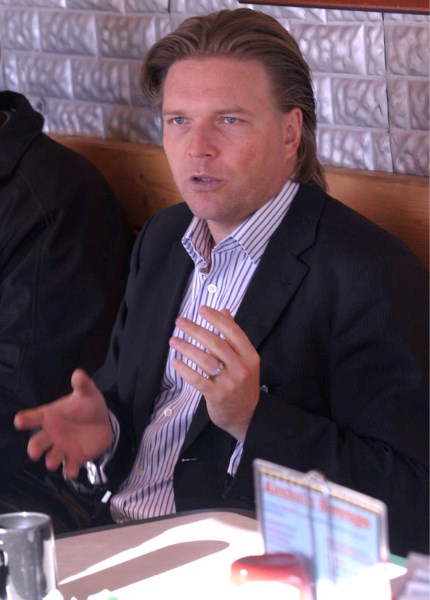 Thomas Lukaszuk, minister of employment and immigration, meets with business leaders to discuss the labour shortage in the region at Clark&#8217;s General Store and Eatery on 