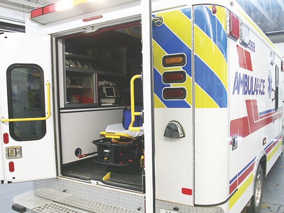 A Bonnyville Municipal Ambulance awaiting the installation of a new defibrillator monitor in order to fully implement the vital heart program.