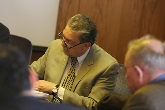 Minister of Health and Wellness meets with locals on a tour of Bonnyville&#8217;s health facilities on May 7. In the foreground is Mayor Ernie Isley.