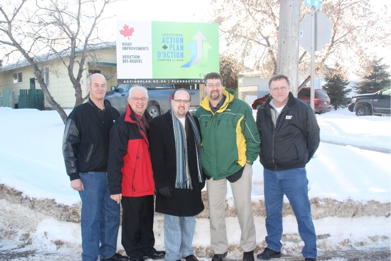 Westlock-St. Paul MP Brian Storseth (centre) visited Bonnyville last Thursday to hand out $3.5 million in federal infrastructure funding. On hand for the announcement were,