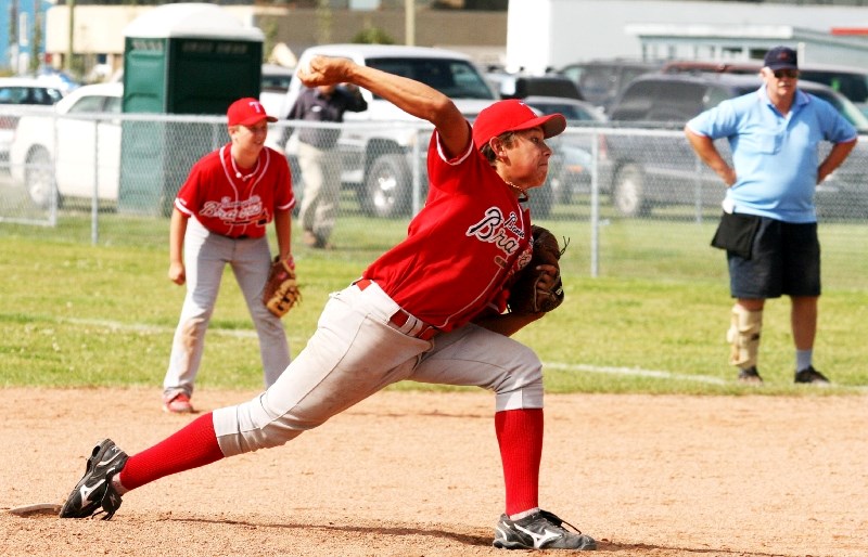 Pitcher Nikolas Cardinal shows off his fastball during the minor baseball Extravaganza tournament, which took place in Bonnyville last fall.