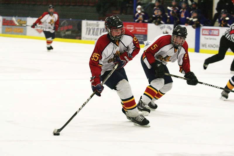 Panthers forward Steen Pasichnuk eyes the goal as he and teammate Zach Zarowny break into the zone during their provincial qualifier March 23.