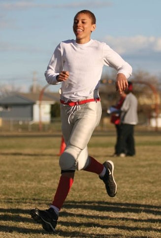 One of the quicker players on the Bandits, Aron Christion, finishes his timed sprints with a smile.