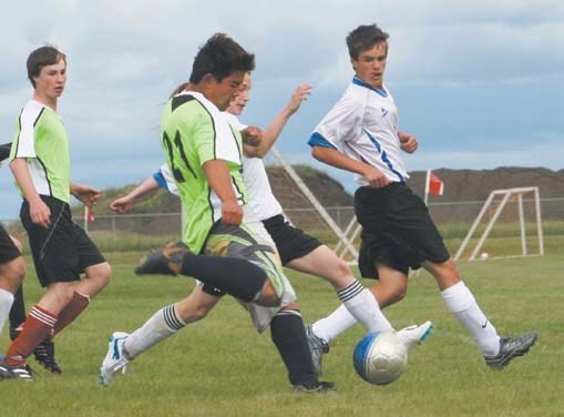 Players from Bonnyville soccer teams play hard during matches in the Lakeland Cup tournament which took place in St. Paul this past weekend.