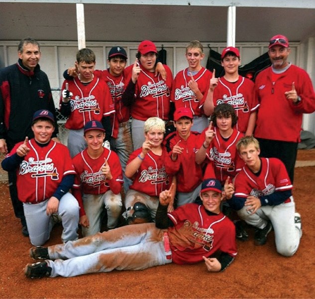 The Bonnyville Braves bantam team celebrates winning the league championship on June 18 in St. Paul.