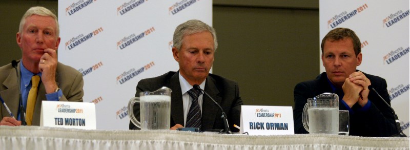 From left: PC leadership candidates Ted Morton, Rick Orman, and Doug Griffiths attended the first all-candidates forum on July 21 in Vermilion, along with fellow leadership