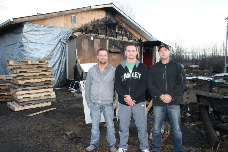 Since a fire destroyed his parent&#8217;s home and business10 days ago, the amount of community support has been overwhelming, says Robbie Cole (centre). His good buddies