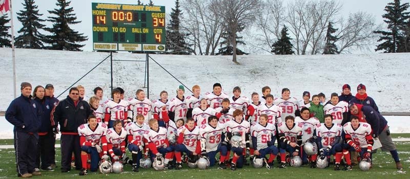 The Bonnyville Bandits celebrate their first Northern Provincial title in team history, after defeating the Spruce Grove Cougars 34-14 last Saturday in Edmonton.