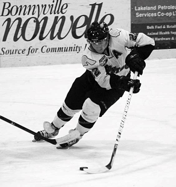 Bonnyville Jr. A Pontiacs defenceman Blake Leask during a game at the R. J Lalonde earlier this season. He had a six-point game this past Sunday, including a hat-trick in