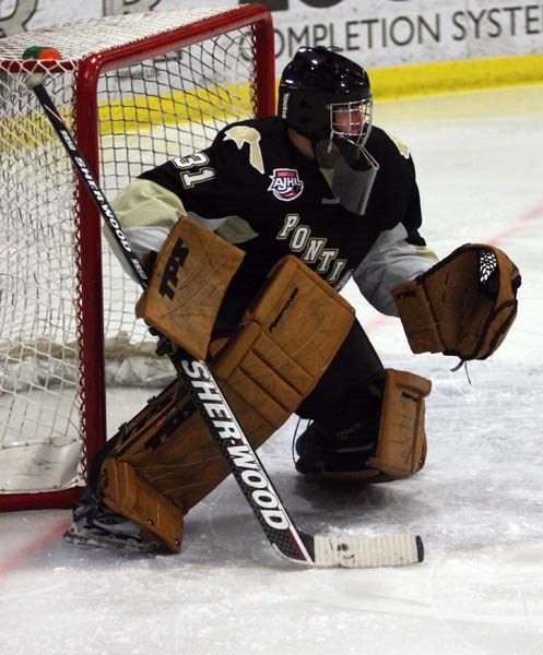 Pontiacs goalie Dylan Wells made 19 saves against the Grande Prairie Storm Wednesday night in Bonnyville for his third shutout of the season.