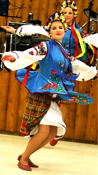 A member of the Shevchenko Ukrainian Dancers dances the Hopak as part of Glendon&#8217;s Ukrainian Malanka celebration Jan. 21.