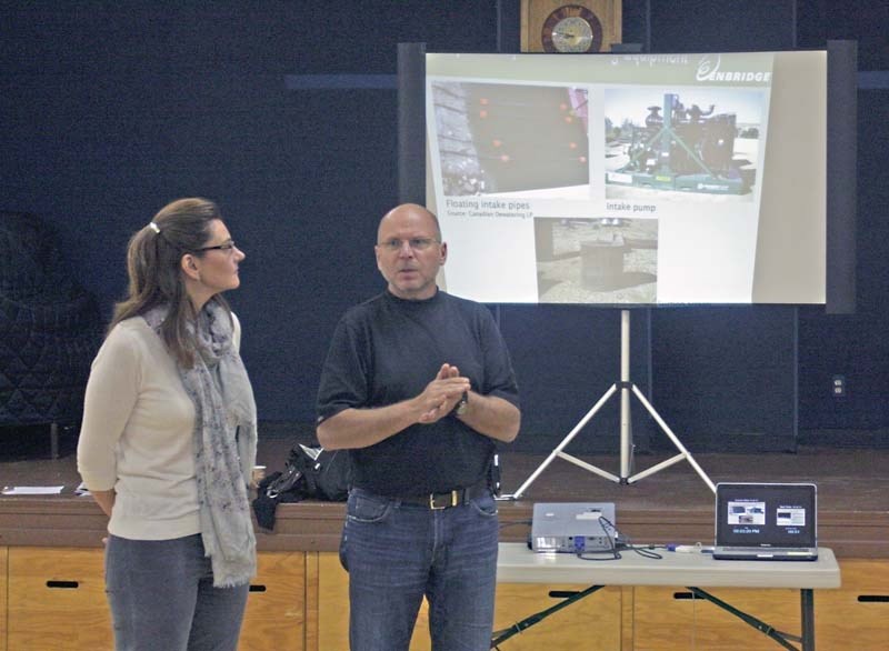 Representatives for Enbridge make a presentation at the Crane Lake Advisory and Stewardship Society&#8217;s annual general meeting on Sept. 29 at Riverhurst Hall.