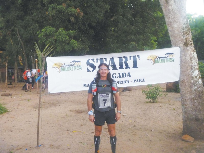 Ultra marathoner Paul Bourget gets his photo taken just prior to the start of the 254 kilometre Jungle Marathon in Brazil last month.