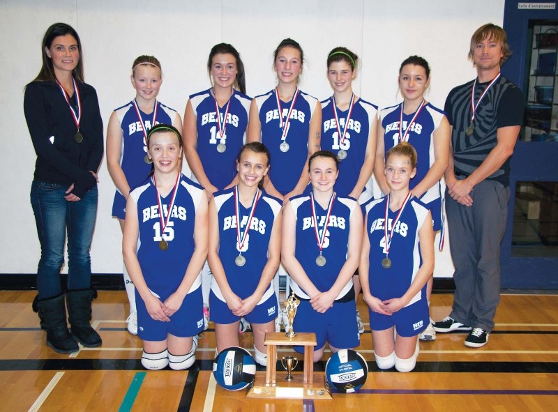 The H. E. Bourgoin girls volleyball team captured the district championship this weekend, defeating their rival école des Beaux-Lacs in the final. (Back row, L to R) Jaclyn
