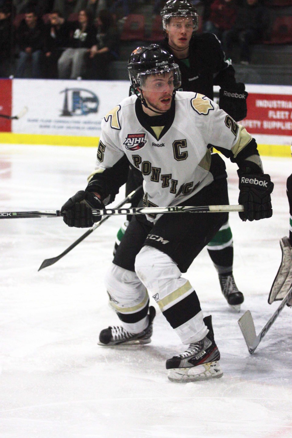 Pontiacs captain Locke Muller was all over the ice in game one of Bonnyville best-of-five first round series with Drayton Valley, including throwing two huge hits in the