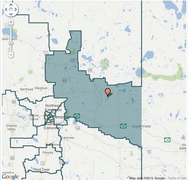 The proposed federal riding of Lakeland will include Athabasca, Thorhild, Smoky Lake, St. Paul, Glendon, Bonnyville, Vermilion, Lloydminster and Vegreville and all points in
