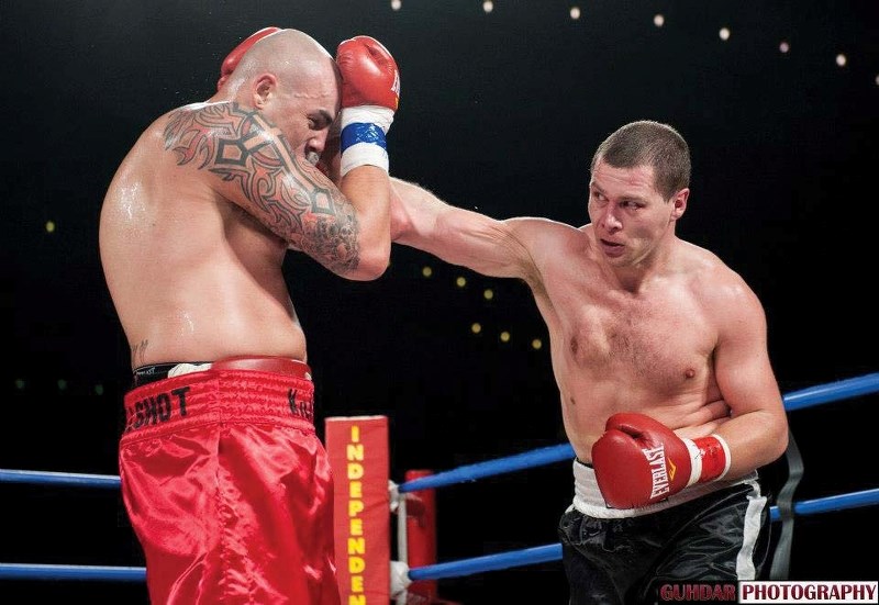 Bonnyville native Rob Nichols throws a fierce right hook at Jarred Kilkenny in their heavyweight bout at the Shaw Conference Centre in Edmonton in March. Nichols fell