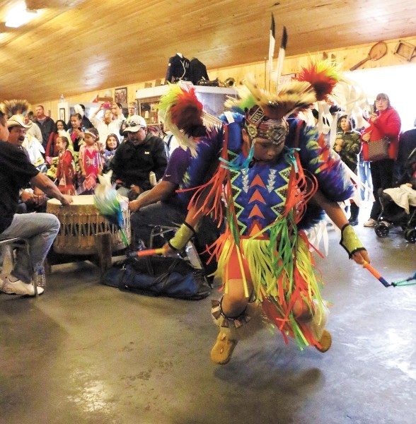 Carsen Favel of Cold Lake performs the traditional fancy dance, along with drummers from Goodfish Lake, at this year&#8217;s National Aboriginal Day celebrations in