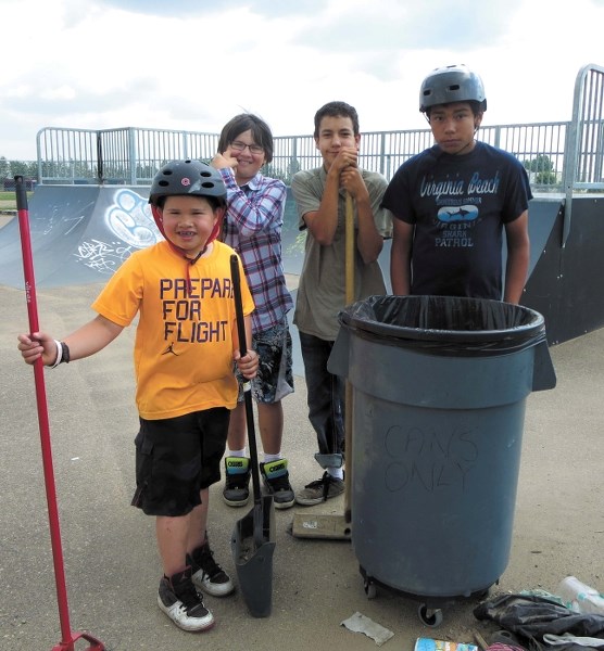 Joshua Theriault, Noah Klassen, Dorian Aubichon and Kailer Chung took it upon themselves to clean up the Bonnyville Skatepark last week.