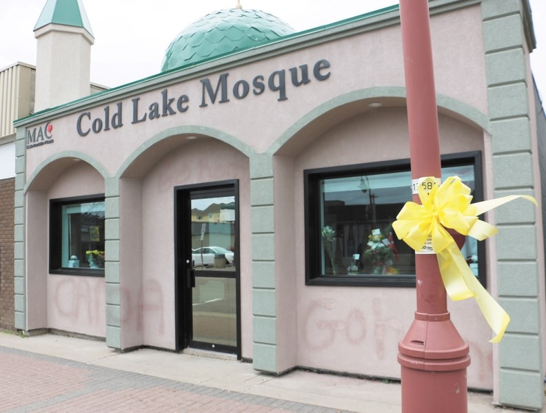 Damage done to the Cold Lake mosque was repaired by members of the community just hours afters vandals struck the building.