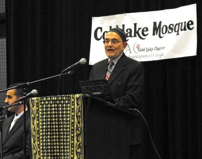 Professor and speaker on Islam, Dr. Jamal Badawi speaks to residents of Cold Lake during an open forum at the Energy Centre on Sunday.