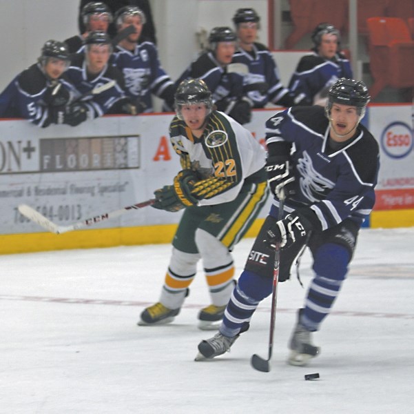 Cold Lake Ice defenseman Holden Daley carries the puck up the ice during second round action against Killam.