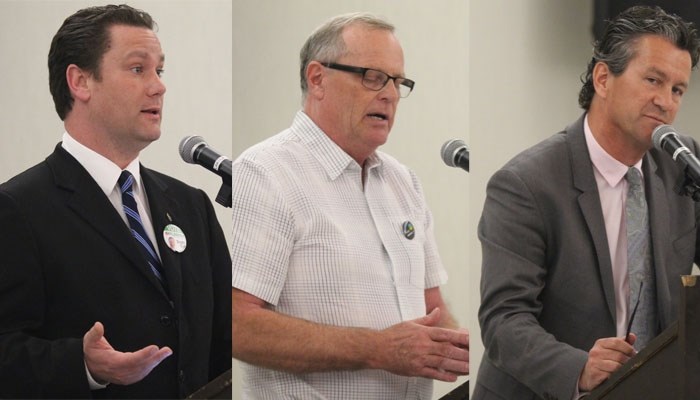 Wildrose candidate Scott Cyr, Alberta Party candidate Rob Fox and PC candidate Craig Copeland meet at a open forum in Cold Lake last week.