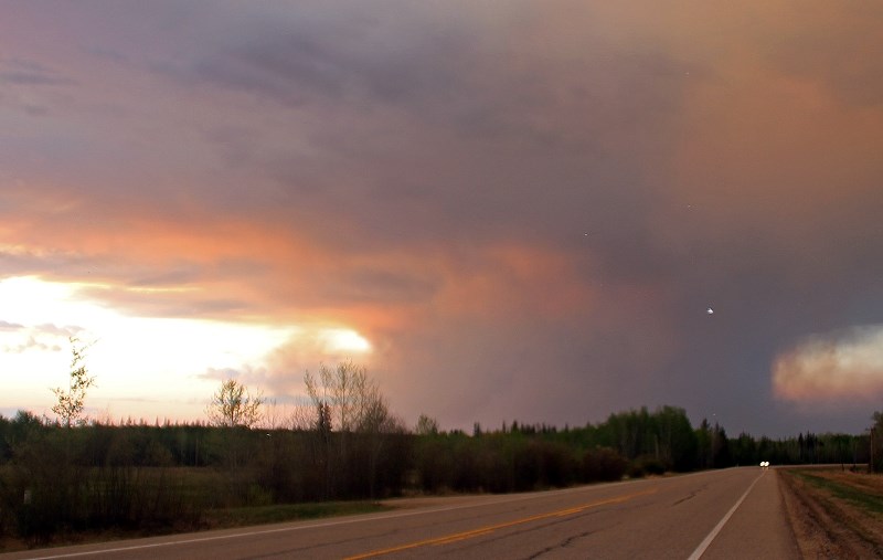 Cold Lake and the surrouding area sits covered in a cloud of smoke. A large forest fire has been burning on the Cold Lake Air Weapons Range since Friday afternoon.