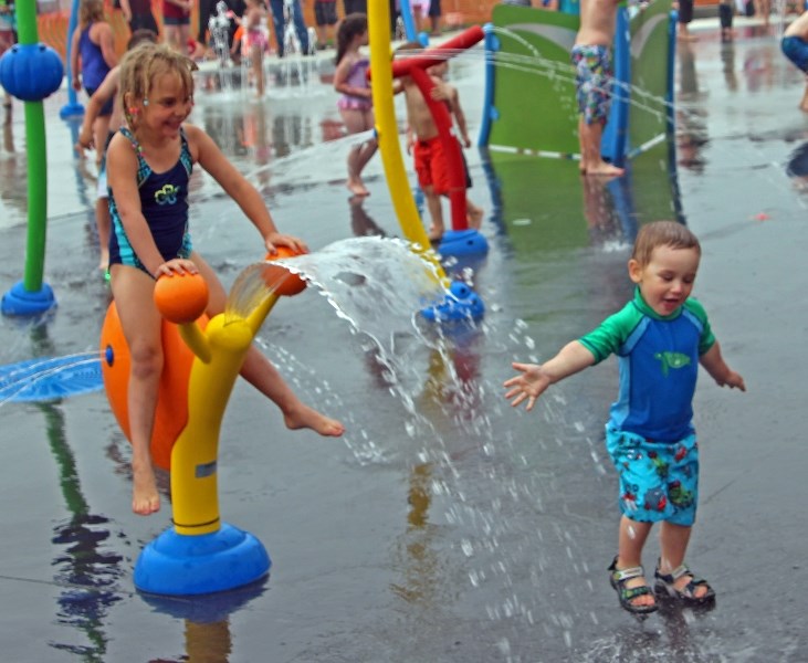 Kids of all ages enjoyed the first day of the Kinosoo Beach Splash Park being open.
