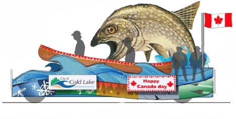 The City of Cold Lake&#8217;s new parade float is designed to highlight the history and tourism aspects of Cold Lake. It includes a large lake trout and interchangeable