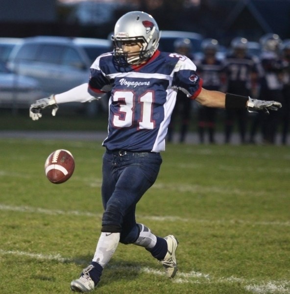 Reid Skrypichayko punts the ball during the second quarter against Westlock. Bonnyville came from behind to win 17-7.