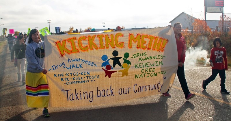 Over 100 residents from Kehewin Cree Nation participated in a walk through Kehewin out to Highway 41 to raise awareness for meth abuse.