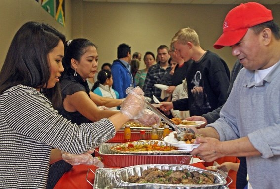 People lined up in the Bonnyville Community Church on Sunday for the annual Feast of Nations.