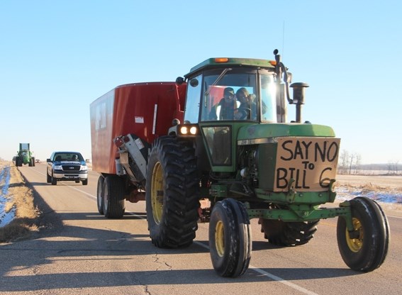 Local farmers drove tractors down Highway 28 on Nov. 30 in protest of Bill 6.