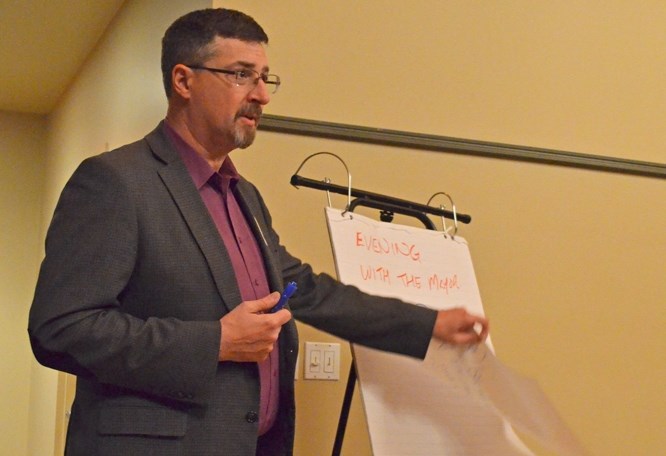 Bonnyville Mayor Gene Sobolewski talked to a small group of business owners last week during an Open House.