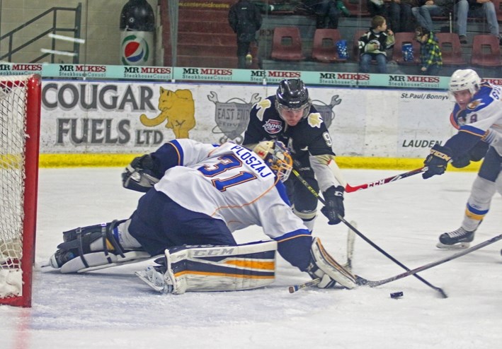 Bobby McMann drives towards the goal dring second period action on Friday night against Fort McMurray.