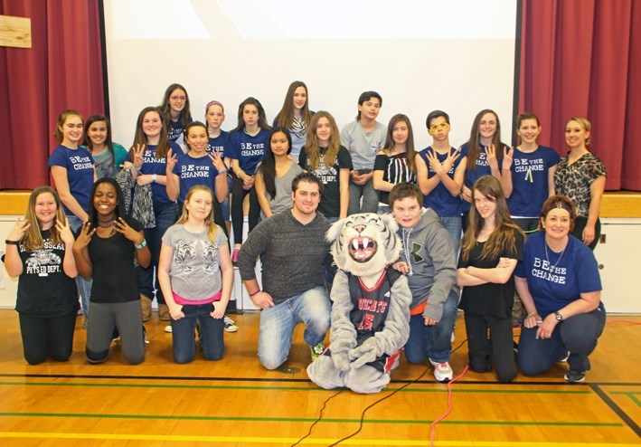 Leadership students from Dr. Brosseau lead a We Day excerise at their school on March 2.
