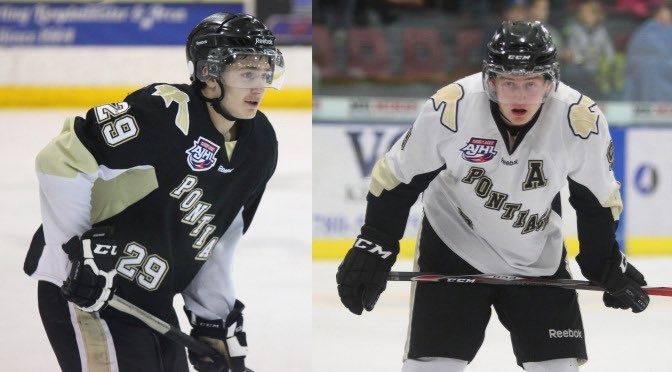 Bonnyville Pontiacs Brinson Pasichnuk (left) and Bobby McMann (right) were named to the AJHL North Division All-League team.