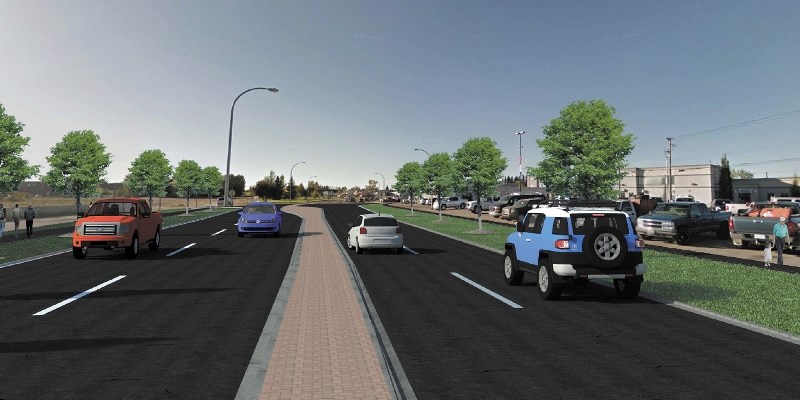 A rendering on what Highway 28 going through Cold Lake would look like following enhancement work. The designs include a median and trail or sidewalk.