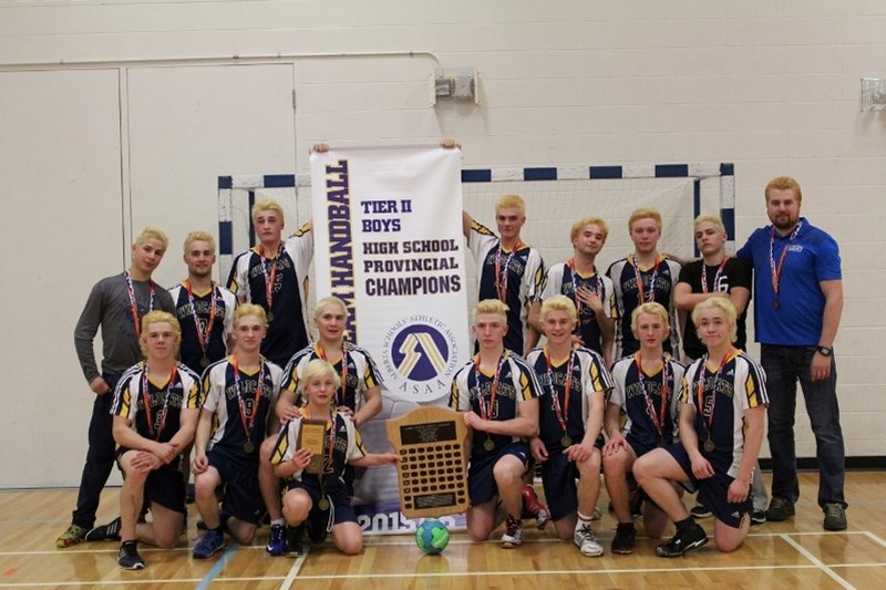 The Notre Dam Wildcats pose after winning the 2016 Alberta Handball Provincial Championshops at Lillian Osborne High School in Edmonton.