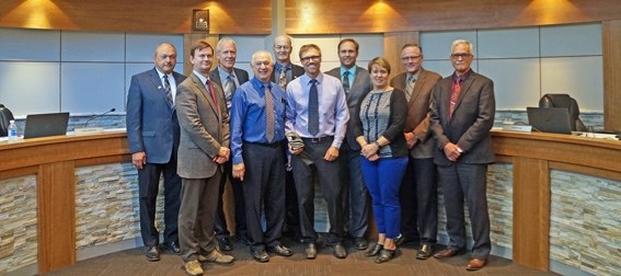 Jurgan Grau (centre) poses with the Lars Fossberg award in along with Bonnyville M.D. Council on May 25.