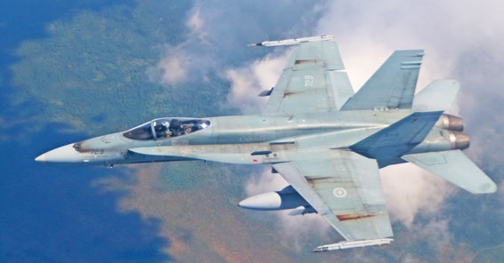 A CF-18 passes over Cold Lake Air Weapons Range during a training mission June 23.
