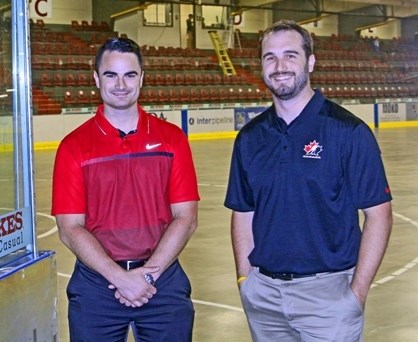 Hockey Canada&#8217;s Dave Hysen and Ben Shutron were all smiles after viewing the Bonnyville Centennial Centre.