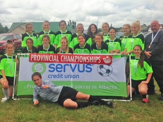 The Bonnyville Breakaway pose with their medals after a hard fought tournament.