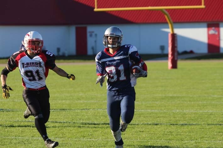 Voyageur&#8217;s Reid Skrypichayko (31) ran the ball down the field on a punt return for a touchdown in Friday&#8217;s home opener.